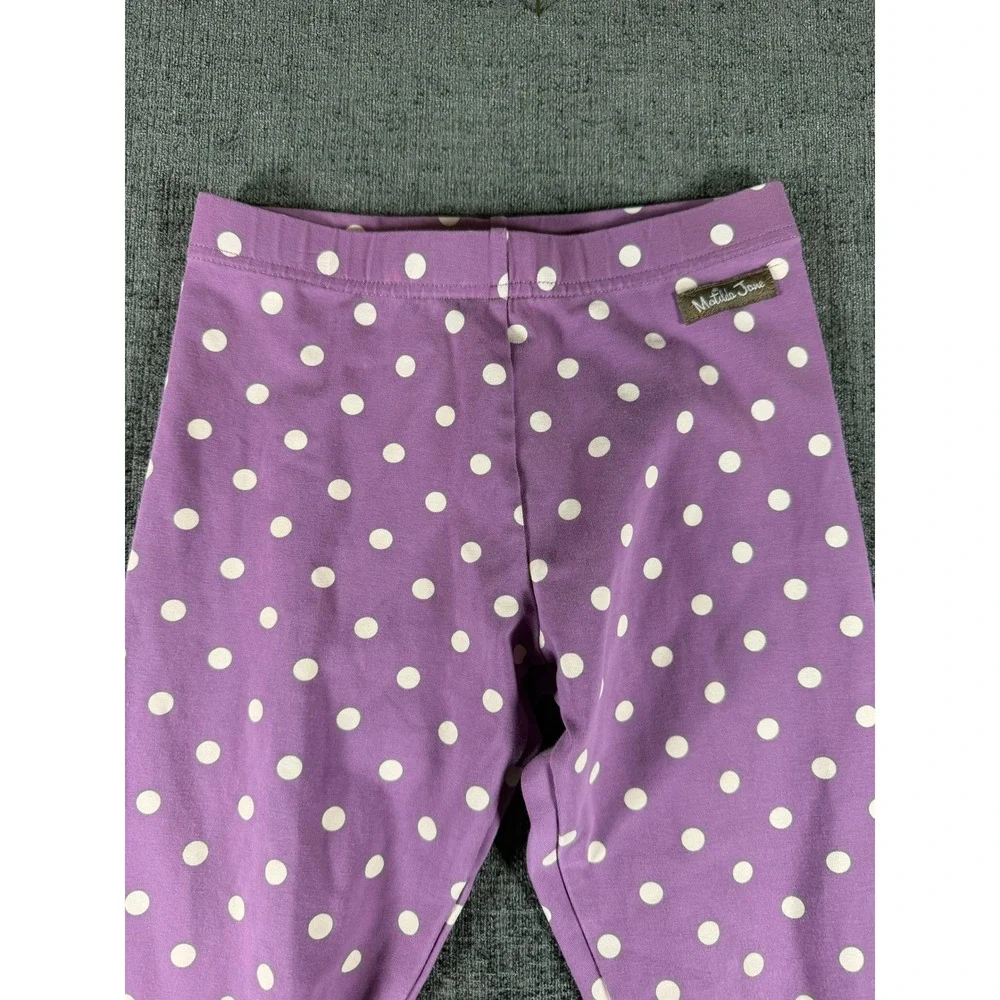 Matilda Jane Girls Purple Polka Dot Ruffle Hem Leggings with Bows Size 8